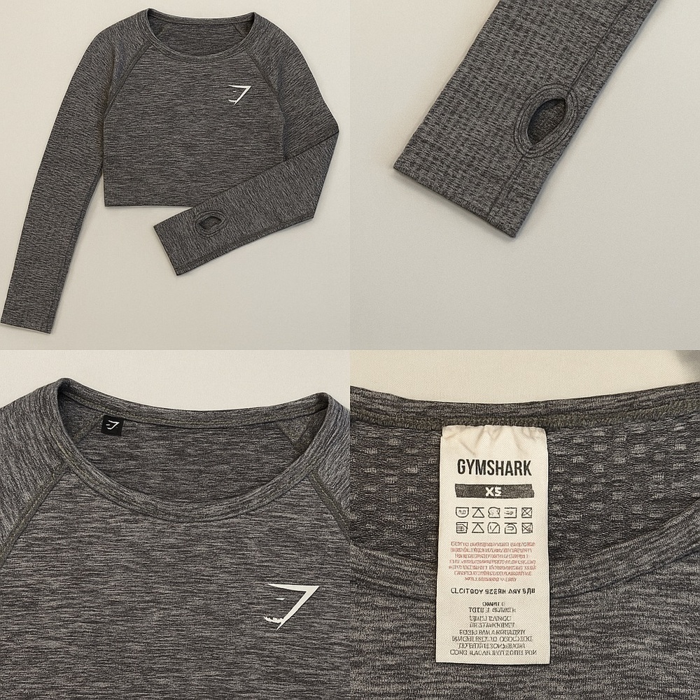 GymShark • Long Sleeve Gray Seemless Stretch Crop Top • Size XS